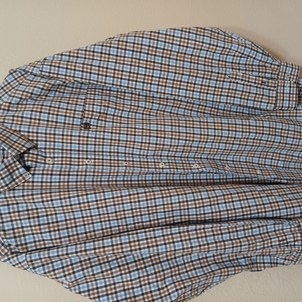 Men's Blue and Brown Checkered Shirt